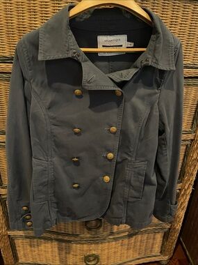 Slate Blue Double-Breasted Pea Jacket with Gold Buttons